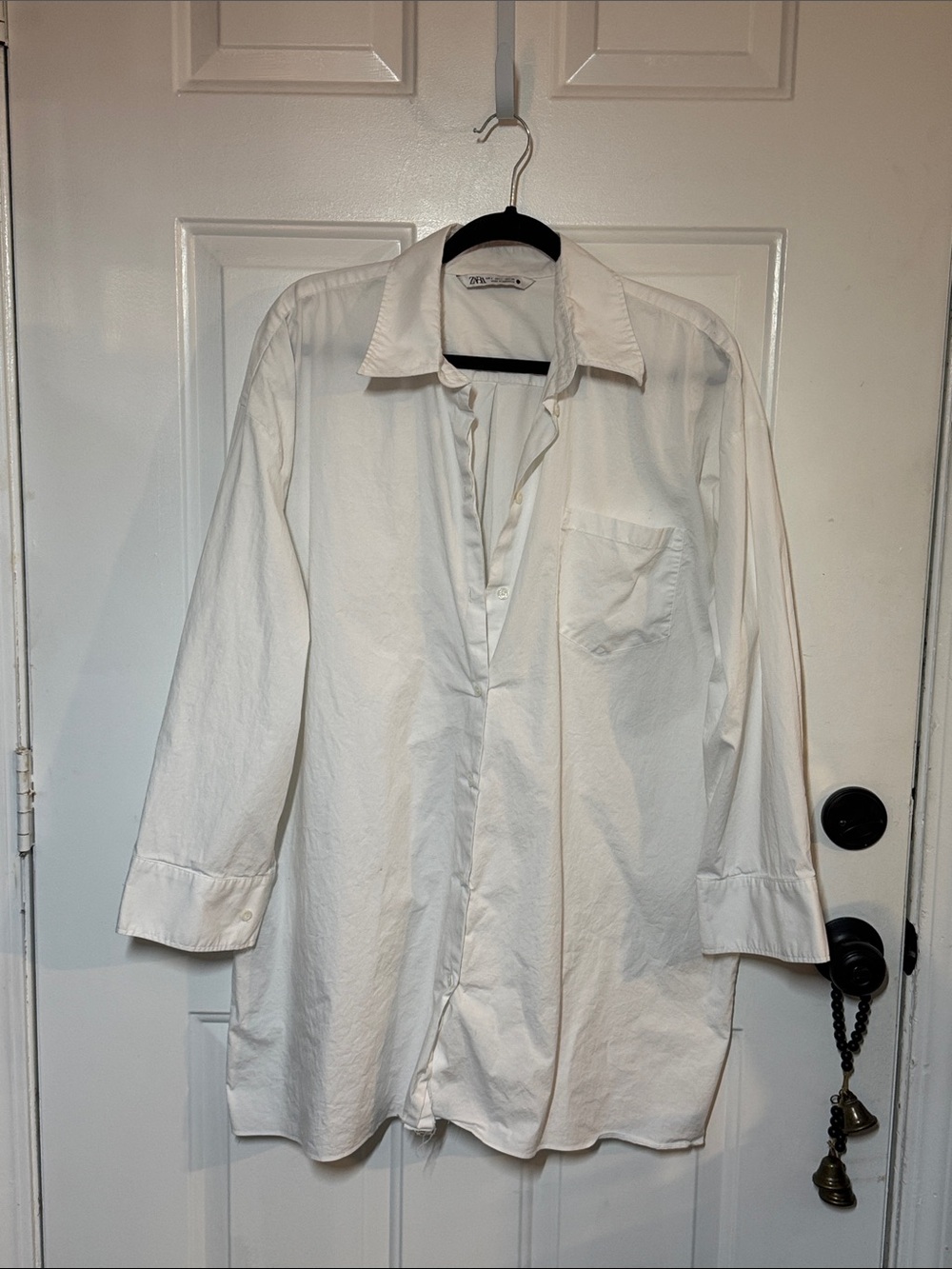 Zara White Long Sleeve Tunic Shirt